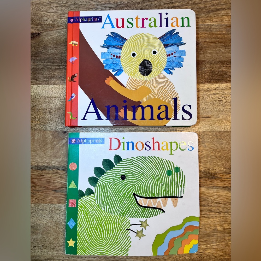 Set of 2 Alphaprints Board Books: Australian Animals & Dinoshapes